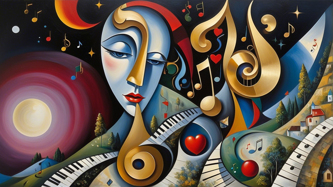 Abstract Woman with Musical Notes in Vibrant Colors