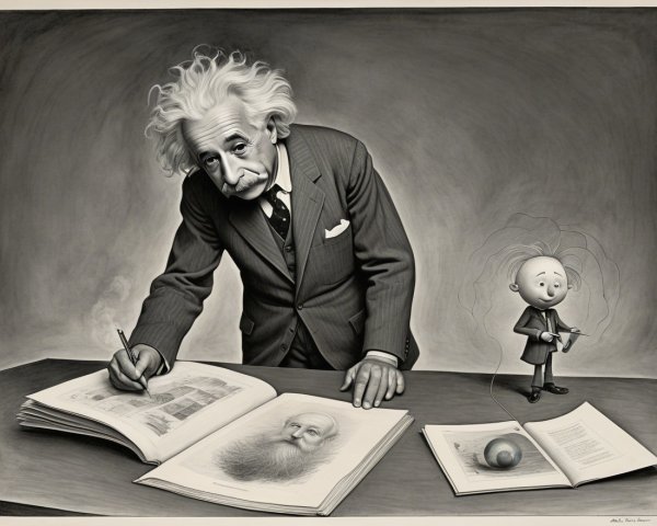 Whimsical Illustration of a Scientist and Cartoon Character