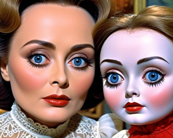 Woman and Lifelike Doll with Blue Eyes in Elegant Setting