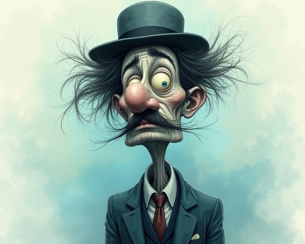 Whimsical Character with Exaggerated Features and Attire