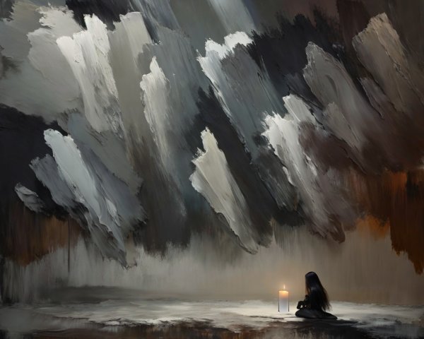 Solitary Figure in Dark Setting with Candlelight