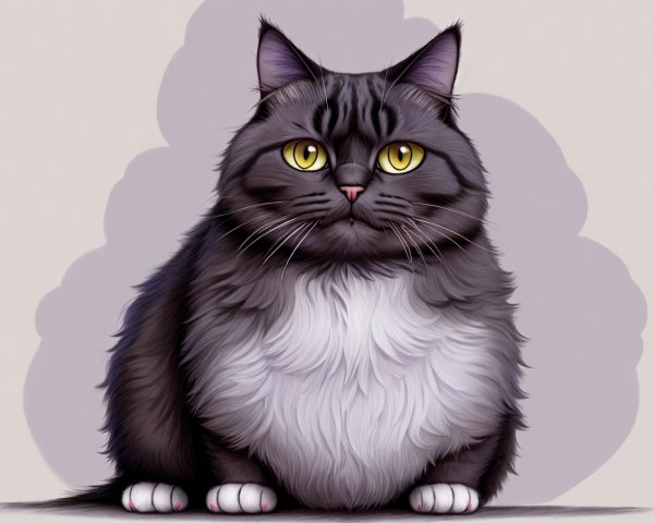 Fluffy Gray and White Cat with Expressive Eyes