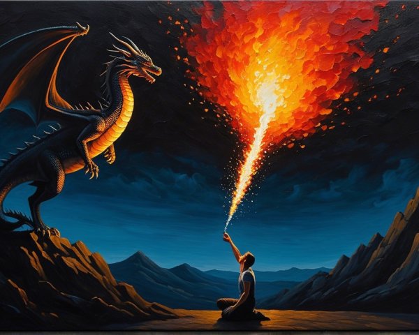 Dramatic Scene of a Dragon and Fiery Flames