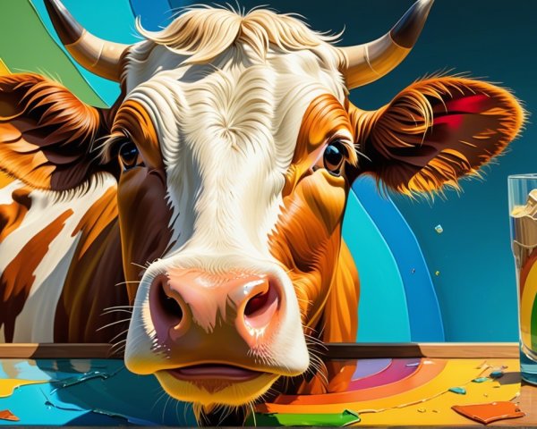 Colorful Illustration of Cow and Creamy Drink
