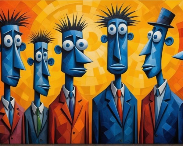 Colorful Painting of Seven Stylized Characters