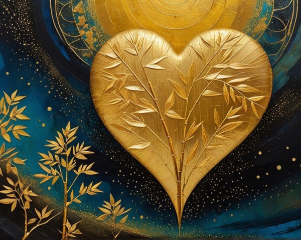 Heart Shape with Bamboo Motifs on Blue Background