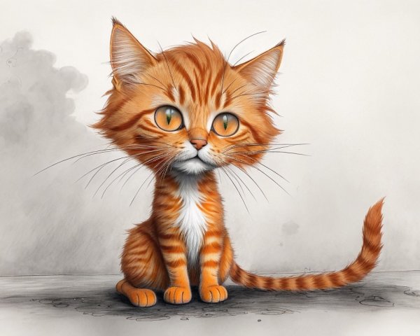 Digitally Illustrated Orange Tabby Cat with Charm