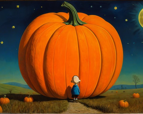 Whimsical Pumpkin Scene Under a Starlit Sky