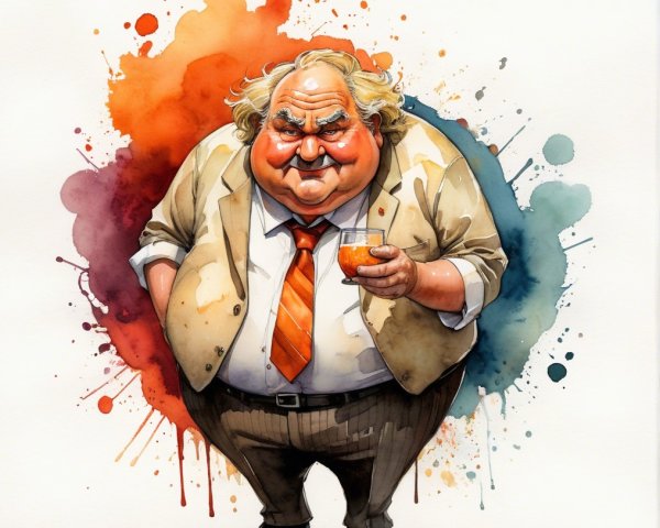 Humorous Caricature of a Plump Middle-Aged Man