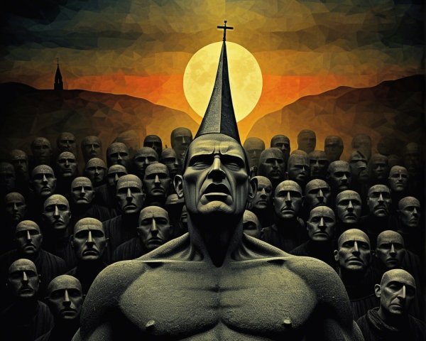 Dramatic Low-Poly Scene of Power and Conformity