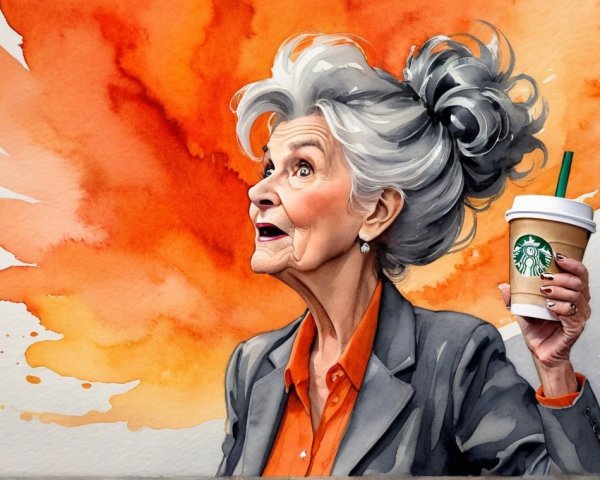 Elderly Woman in Gray Blazer with Vibrant Background