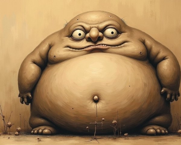 Cartoonish Figure with Exaggerated Features in Minimalism