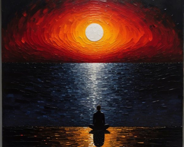 Meditation by the Water at Sunset with Vibrant Colors