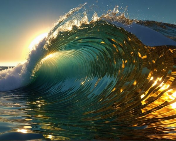 Golden Sunset Wave with Turquoise Reflections