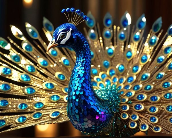 Vibrant Peacock Figurine with Detailed Feather Design