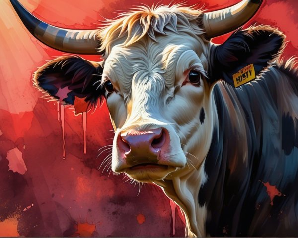 Close-up Illustration of a Cow with Bold Colors