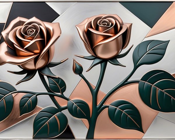 Modern Metallic Roses Against Abstract Geometric Background