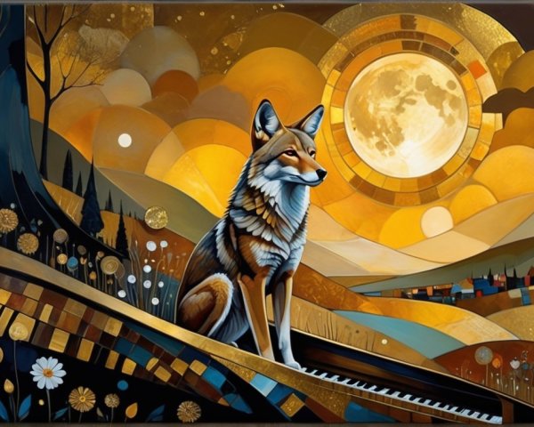 Colorful Coyote Illustration in Vibrant Landscape