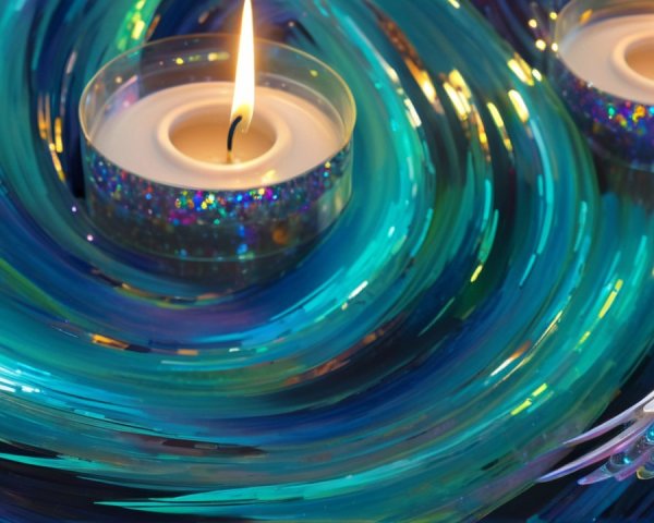 Swirling Blue and Teal Background with Candles and Dove