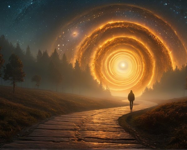 Solitary Figure on Winding Path in Serene Forest