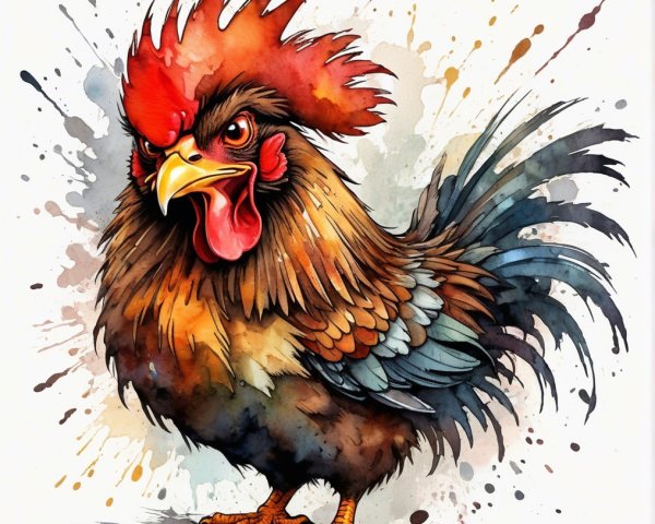 Vividly Illustrated Rooster with Colorful Feathers