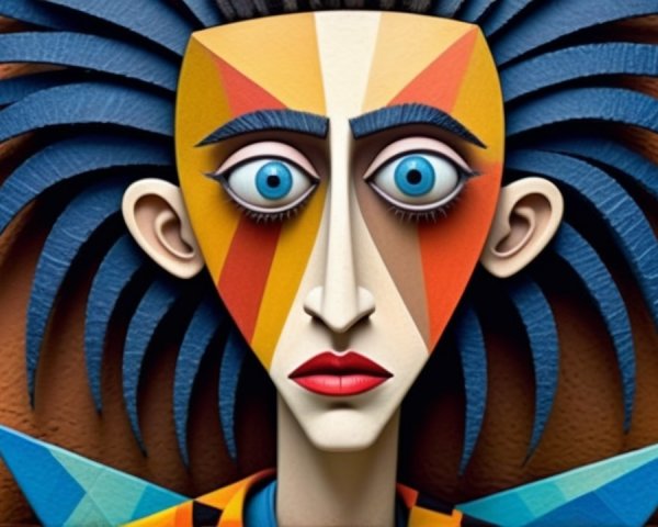 Stylized Portrait with Exaggerated Features and Colors