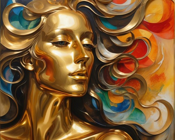Portrait of a Woman with Golden Surface and Vibrant Background