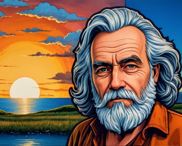 Stylized Portrait of an Older Man at Sunset