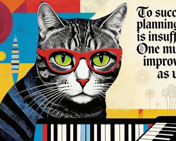 Cubist Digital Painting of a Gray Tabby Cat with Glasses