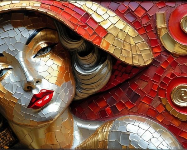 Mosaic Portrait of a Woman with Elegant Hat