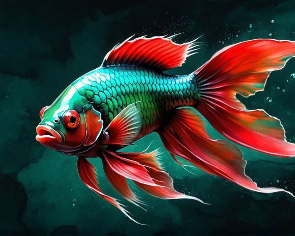 Vibrant Fish with Turquoise Scales and Red Fins