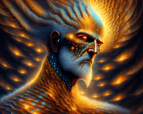 Mystical Humanoid Figure with Scaled Skin and Glow