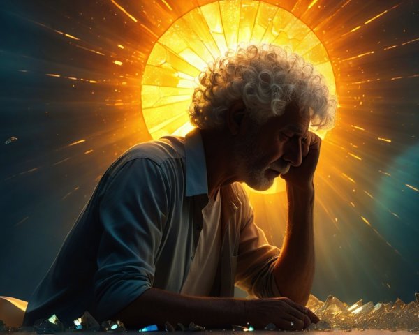 Contemplative Man with Sunburst and Glass Shards