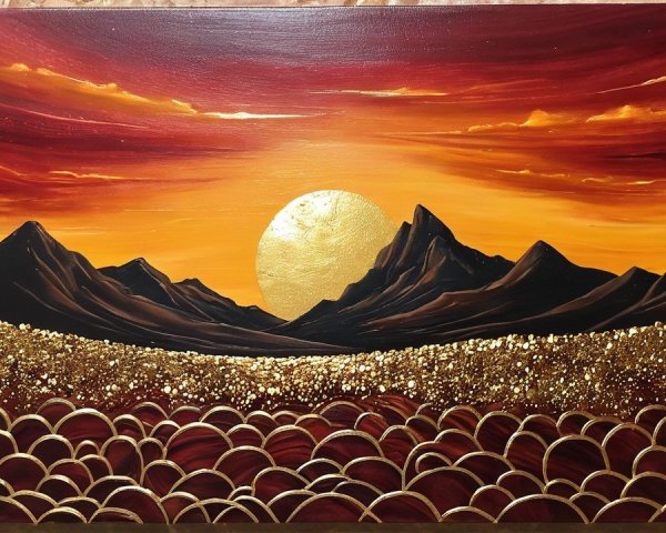 Vibrant Sunset Landscape with Mountain Silhouettes