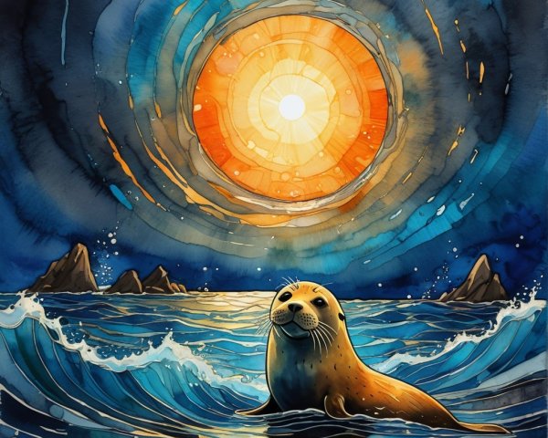 Charming Seal in Vibrant Blue Marine Scene