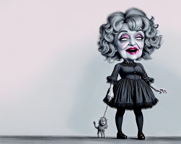 Whimsical Caricature of a Woman with a Dog