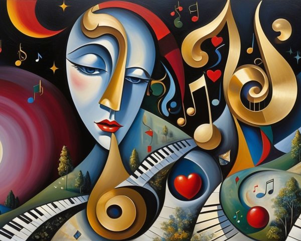 Abstract Woman with Musical Notes in Vibrant Colors