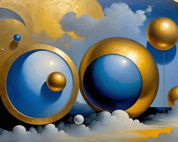 Dreamy Landscape with Swirling Clouds and Orbs