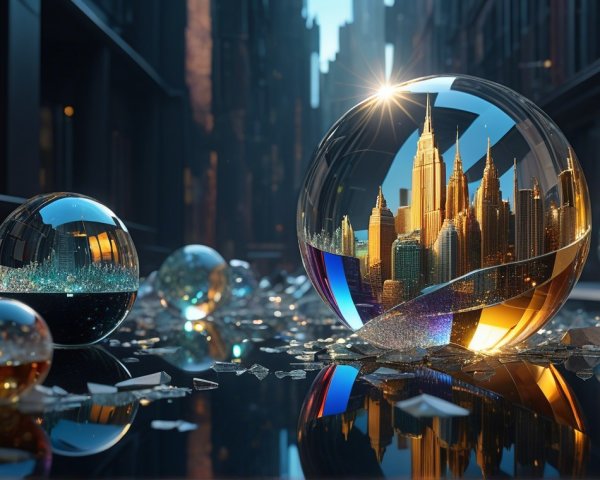Surreal Urban Landscape in Crystal Spheres