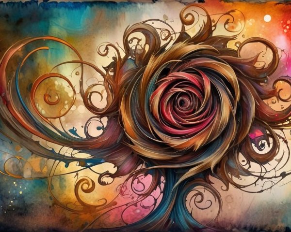 Intricate Stylized Rose with Vibrant Abstract Patterns