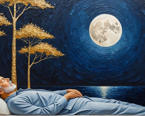 Tranquil Night Scene with Moonlit Reflection and Trees
