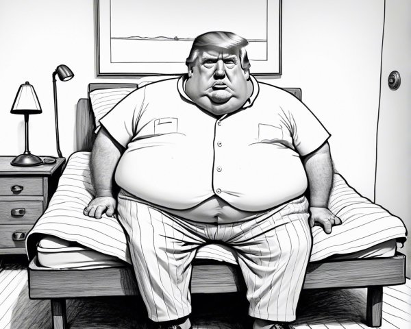 Cartoon Character on Bed in Monochrome Room