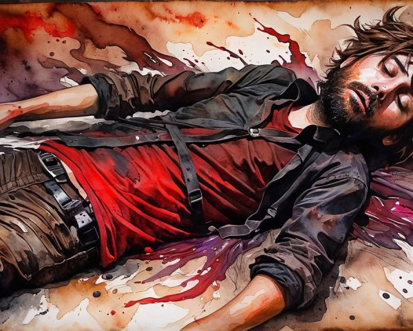 Man Lying Unconscious on Colorful Background