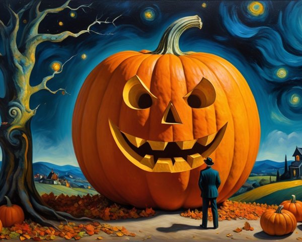 Whimsical Halloween Landscape with Jack-o'-Lantern