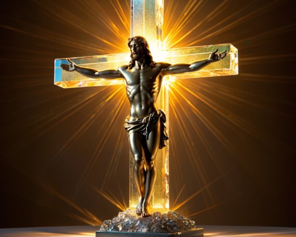 Illuminated Cross with Christ Figure in Golden Light