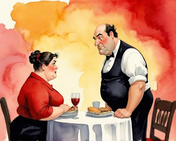 Comical Restaurant Scene with Intense Stares
