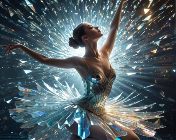 Ballet Dancer in Ethereal Scene with Crystal Shards