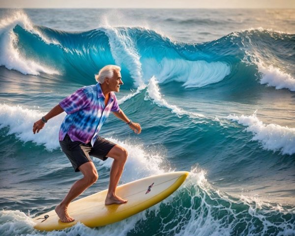 Surfer on Turquoise Wave at Dawn with Vibrant Sky