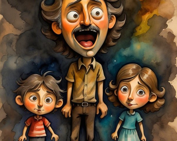 Whimsical Family Scene with Animated Characters