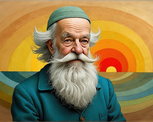 Portrait of a Wise Man with Abstract Sunset Background